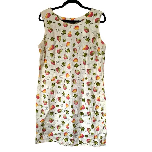 Wooden Ships Dress S 100% Linen Beige Pear Fruit Vintage Funky Cottage Country - Picture 1 of 7